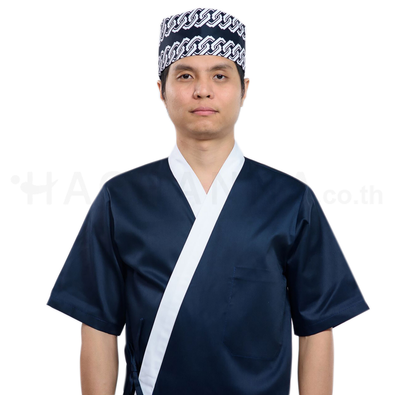 Navy Sushi Chef Coat with White Collar