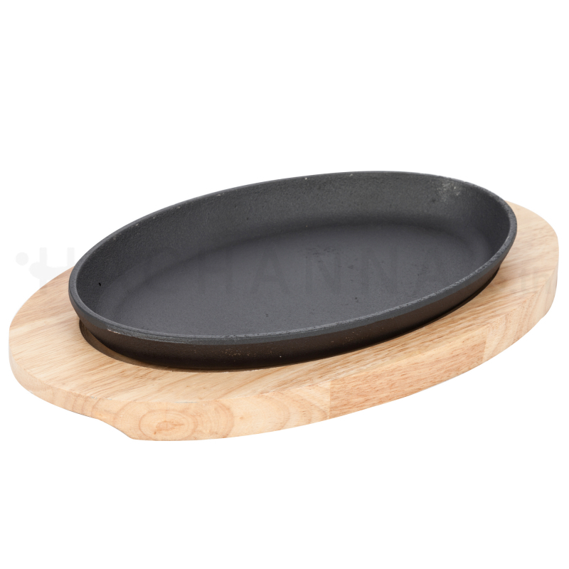 Oval Cast Iron Steak Pan with Wooden Base