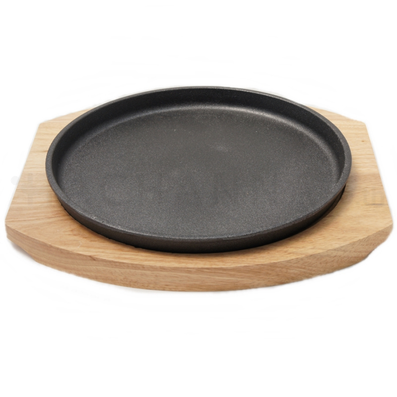 Round Cast Iron Steak Pan with Wooden Base