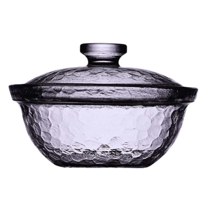 Hammered Glass Bowl with Lid 12 cm