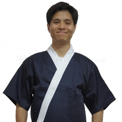 เสื้อเชฟญี่ปุ่นสีน้ำเงินขอบขาว L
