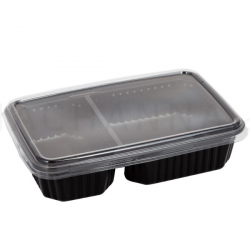2 Compartment Disposable Box PP+PET (125x180x40 mm) (50 Set)