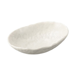 White glaze four-legged oval bowl 8"