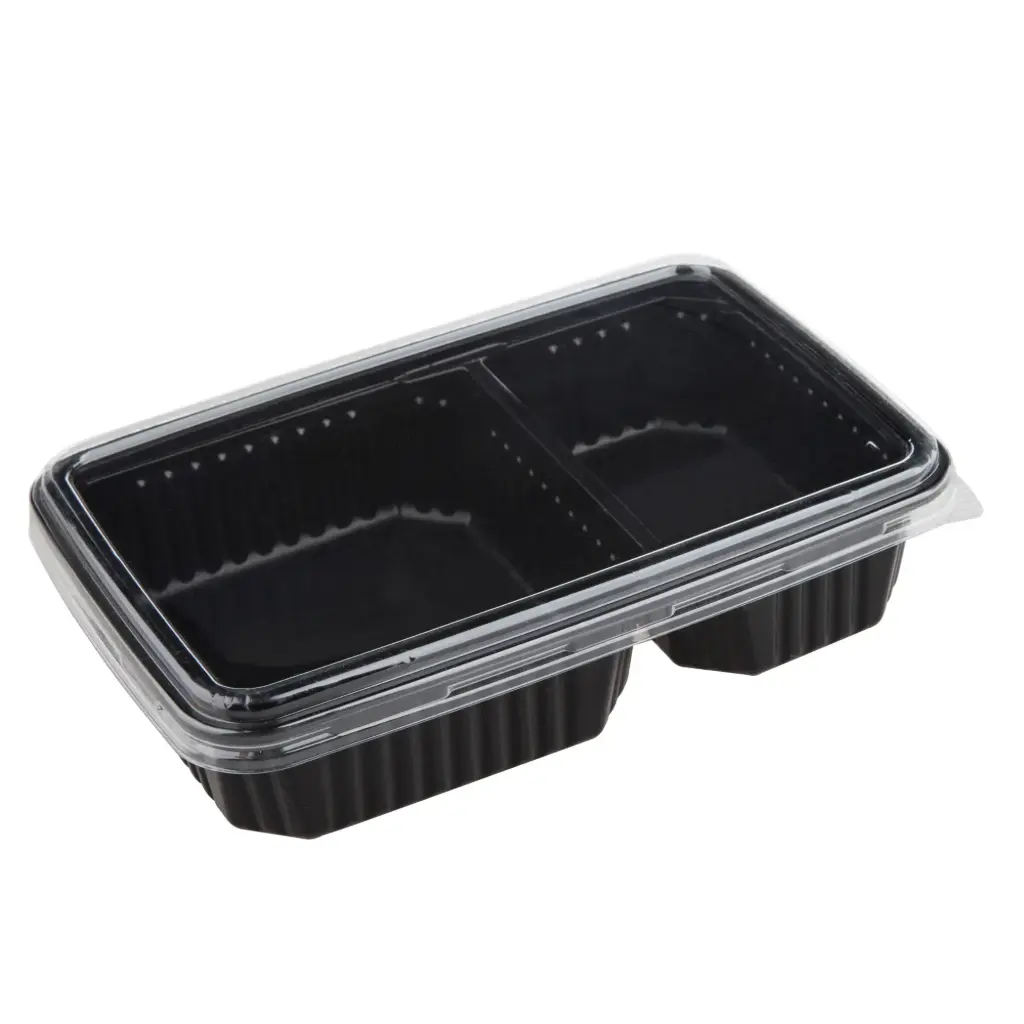 ชุดกล่องอาหาร 2 ช่อง PP+PET 125x180x40 มม. (50 ชุด)
