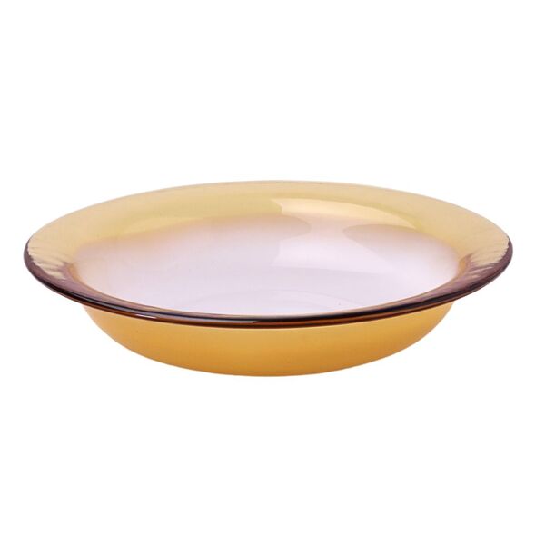 Round White Glass Deep Plate with Brown Rim 20 cm