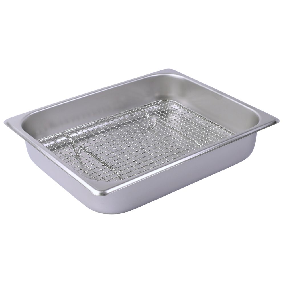 ステンレス油切りバット 網付きセット 32.5x26.5x6.5 cm (18-8)