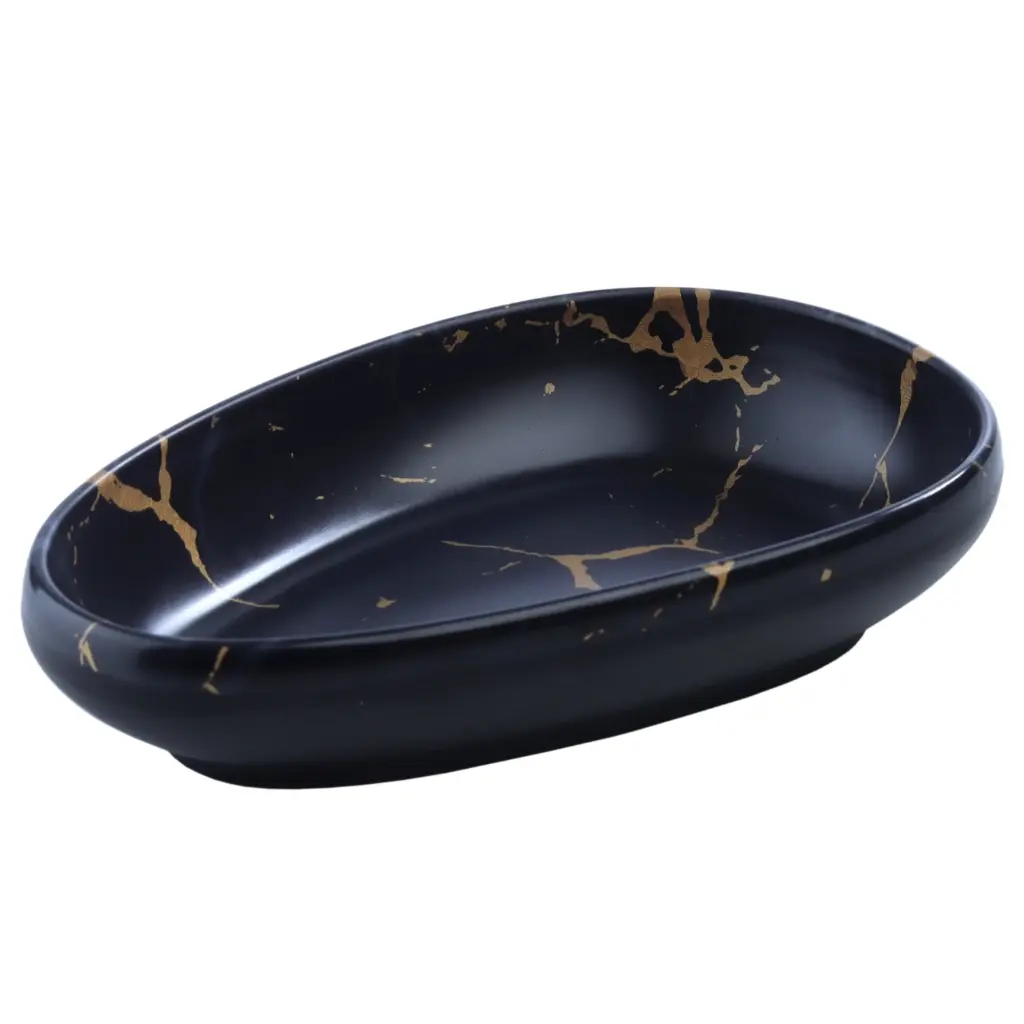 メラミン楕円皿 7.75" (Black Marble, 27-001)