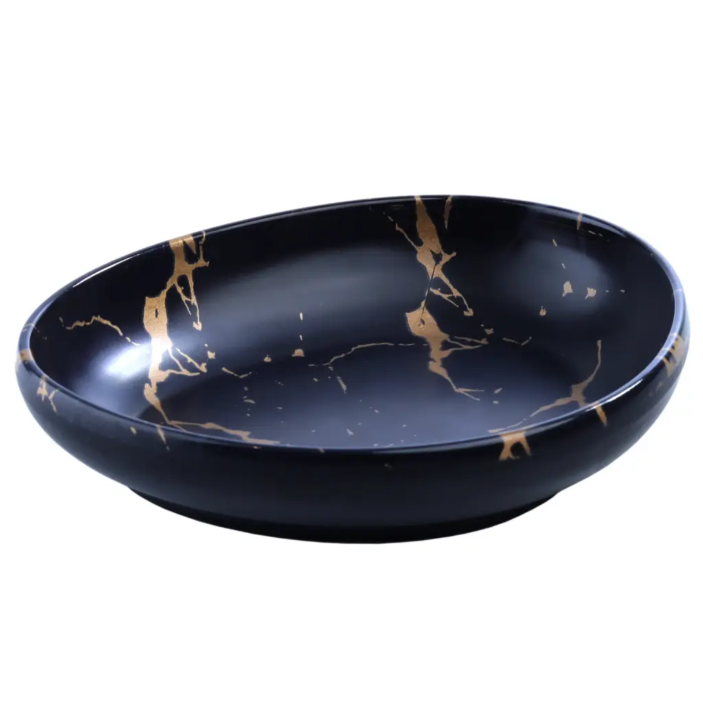 メラミン楕円皿 8.25" (Black Marble, 27-018)