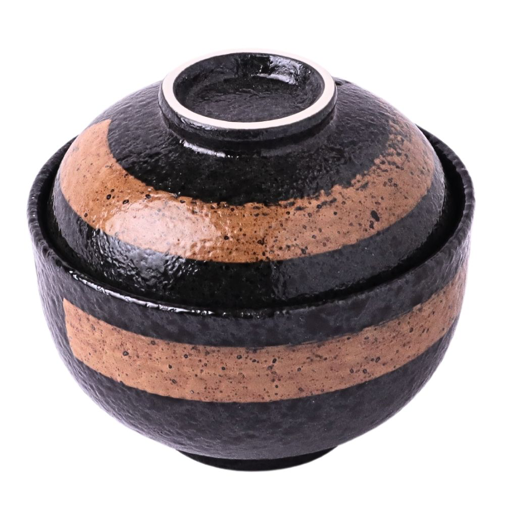 ミニ丼セット 蓋付 4" (黒丸)