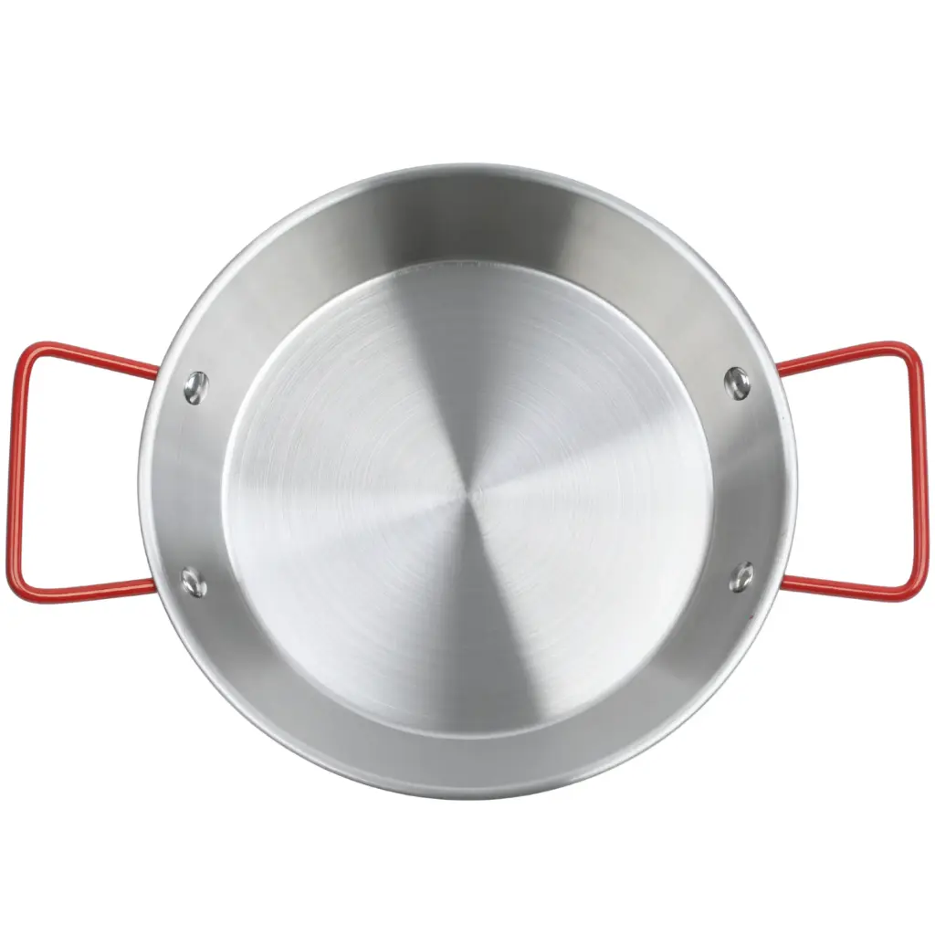 Stainless Steel Flat-Bottom Egg Pan with Red Handles 22 cm