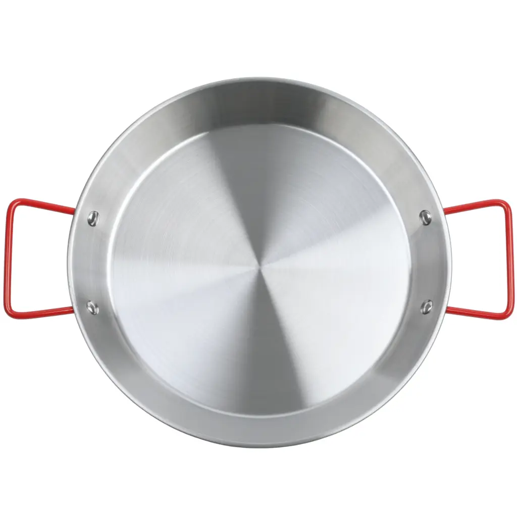 Stainless Steel Flat-Bottom Egg Pan with Red Handles 28 cm