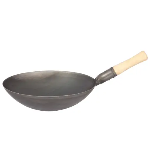 [KIR0003] Carbon Steel Wok 34 cm (Wooden Handle)