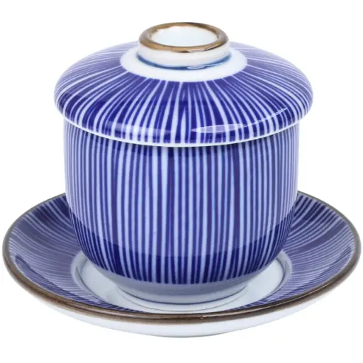 [CRM0864] ชุดถ้วยไข่ตุ๋นลายขีดสีน้ำเงิน 120 มล.