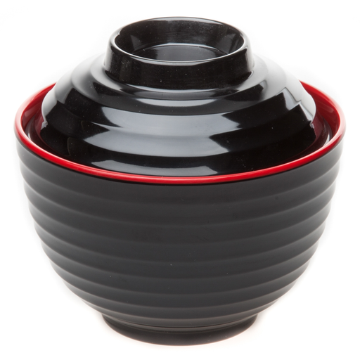 [MLM0021] メラミン味噌汁椀 蓋付 (赤黒)