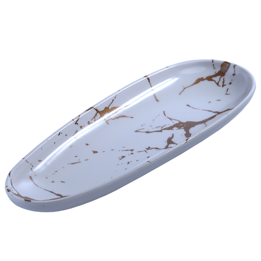 [MLM0226] Melamine Long Oval Plate 11.5" (White Marble, 27-010)