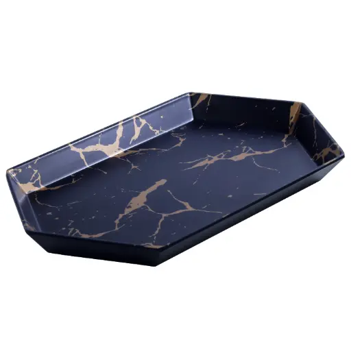 [MLM0224] Melamine Long Hexagon Plate 12.75" (Black Marble, 20-003)