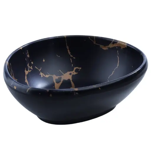 [MLM0225] メラミン楕円鉢 6.25" (Black Marble, 27-004)