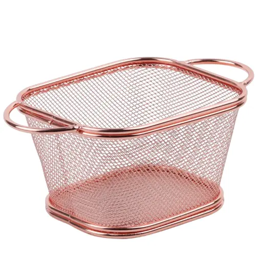 [STL0039] ตะกร้าสเตนเลสสีทองแดง 2 หู 13x11x7.5 ซม.
