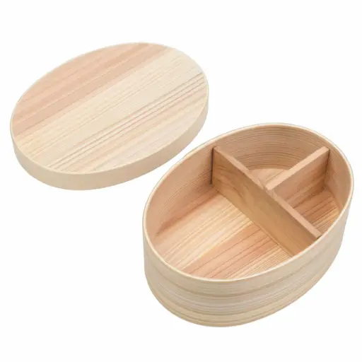 [WOD0159] Oval Wooden Bento Box 17.5x12.8 cm (3 Compartments)