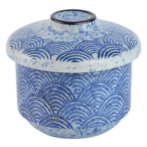 [CRM1455] 茶碗蒸し碗セット (青波紋)