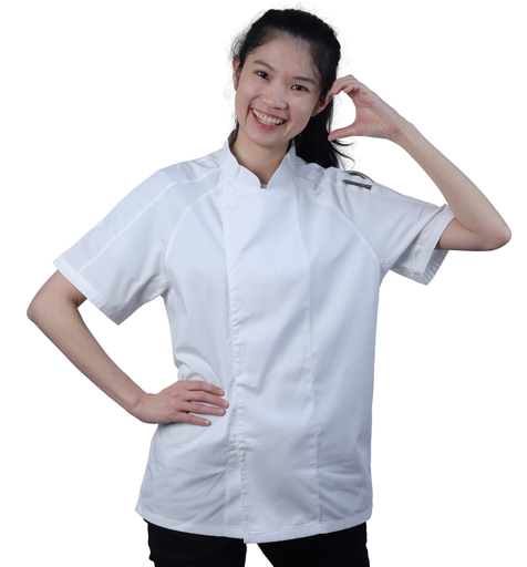 [CLH0103] Short-Sleeve Chef Jacket with Hidden Buttons S (White)