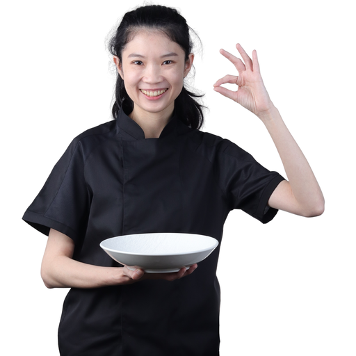 [CLH0110] Short-Sleeve Chef Jacket with Hidden Buttons M (Black)